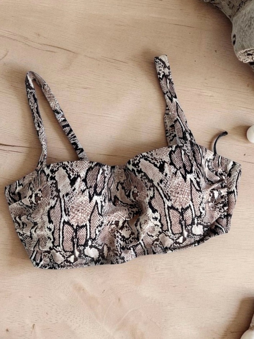 Shade & Shore Snake Print Bikini Top in Beige and Black